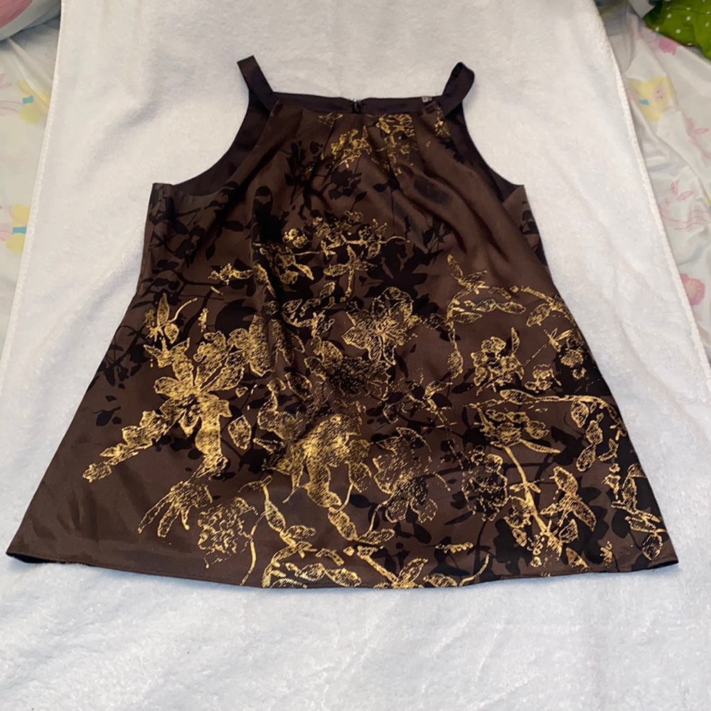 T TAHARI Brown gold and black floral dress tank Size Large EUC